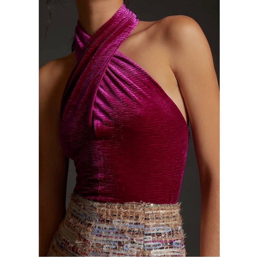 $80 Anthropologie Dolan Velvet Halter Top in Deep Pink S